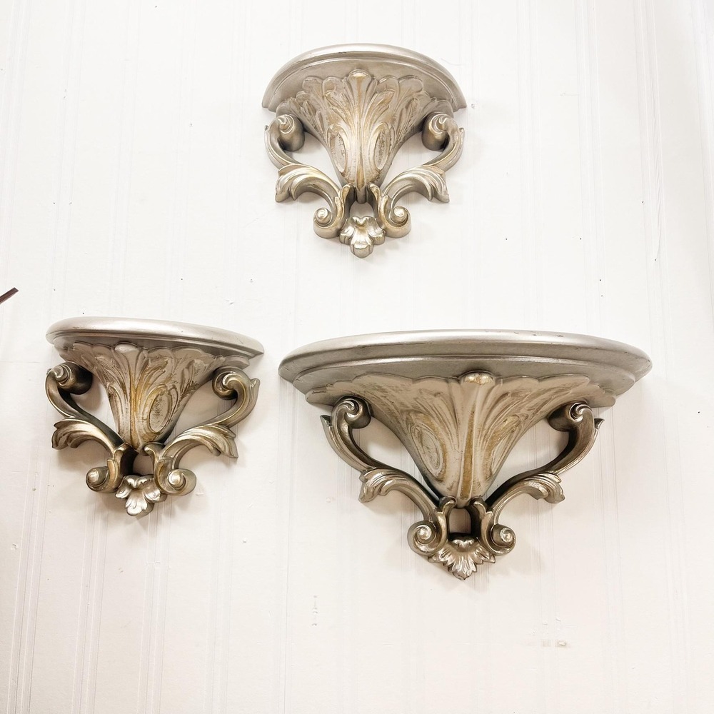 Ornate Gray Gold Wall Shelf Set – Vintage Gothic Burwood Decor - Picture 13 of 16